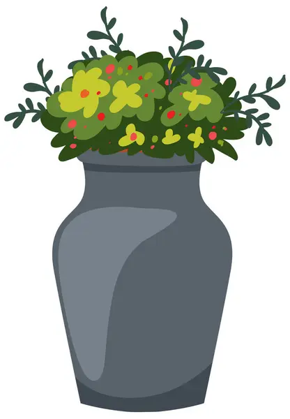 Colorful Flowers Arranged Stylish Gray Vase — Stock Vector
