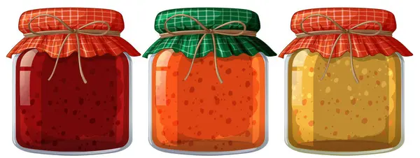 Three Colorful Jars Fruit Jam Illustration — Stock Vector