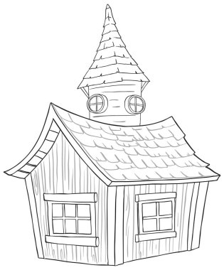 Büyüleyici, kaprisli bir hikaye evi çizimi.