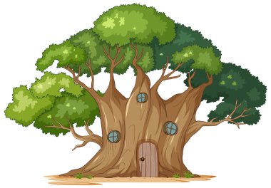 Tuhaf bir ağaç evin vektör illüstrasyonu