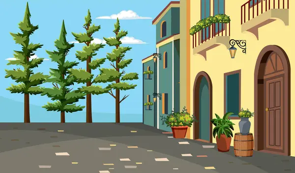 Vector Illustration Charming Street Trees — Stock Vector