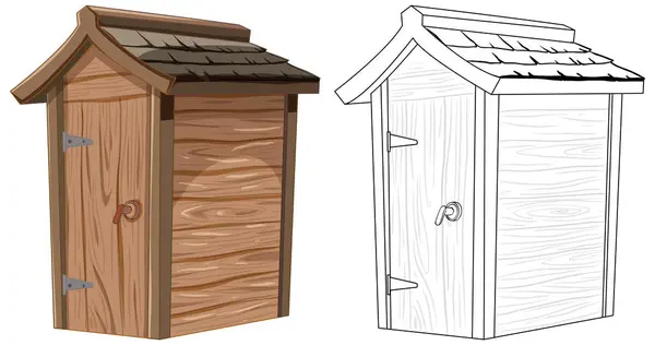 Two Cartoon Style Wooden Outhouse Drawings — Stock Vector