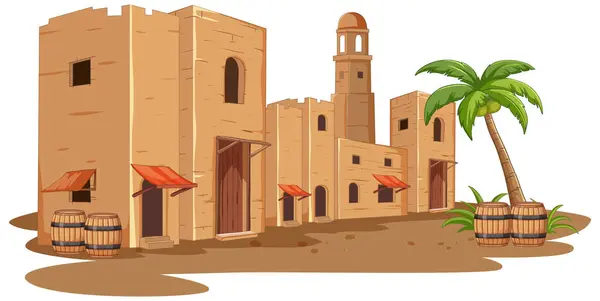 Vector Illustration Small Desert Town Scene — Stock Vector