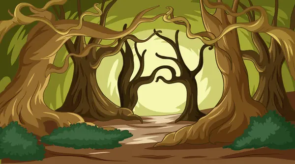 Vector Illustration Mystical Forest Trail — Stock Vector