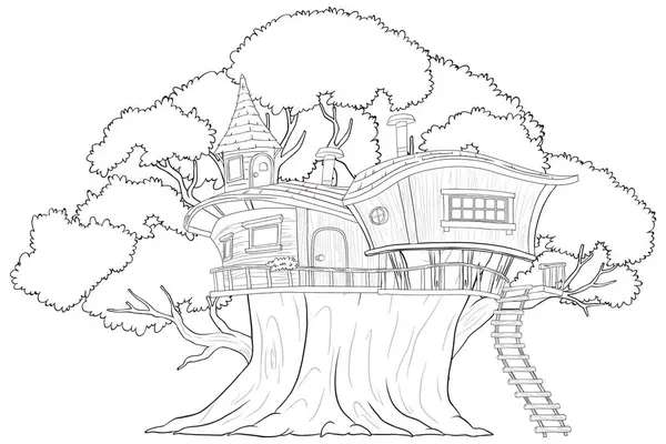 Whimsical Treehouse Nestled Grand Old Tree — Stock Vector