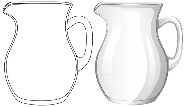 Two Pitchers One Outlined One Shaded Side Side — Stock Vector