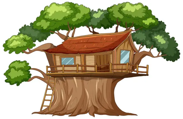 Cozy Wooden Treehouse Nestled Lush Greenery — Stock Vector