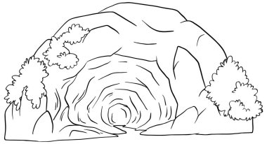 Bir ağaç tünelinin siyah beyaz çizimi