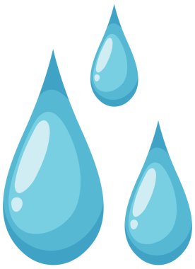 Beyaz üzerine üç biçimlendirilmiş vektör su damlası.