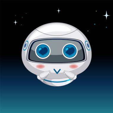 Kozmosta kalp şeklinde gözleri olan sevimli robot yüz.
