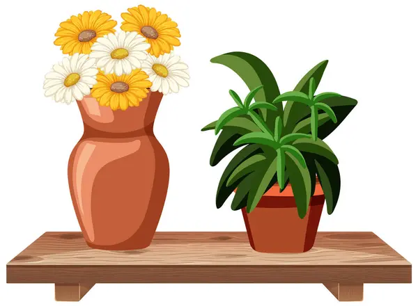 Ilustración Vectorial Flores Plantas Estante — Archivo Imágenes Vectoriales