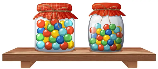 Dos Frascos Llenos Caramelos Multicolores Estante — Archivo Imágenes Vectoriales
