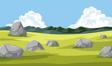 Huzurlu çimenli bir arazinin vektör çizimi.