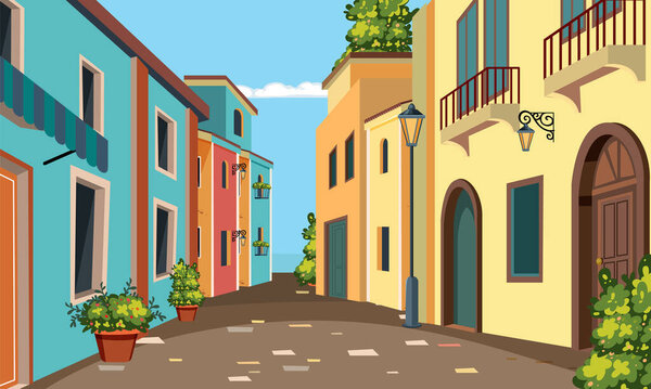 Красочные здания вдоль очаровательной европейской улицы.