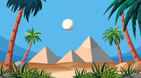 Vektorová Ilustrace Pyramid Měsícem Dlaněmi — Stockový vektor