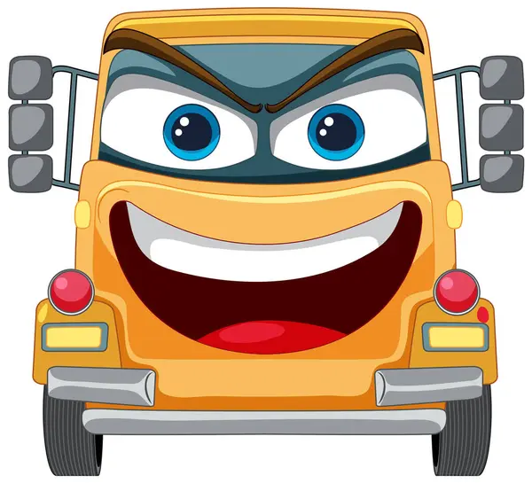 Colorful Smiling School Bus Expressive Eyes — Stock Vector