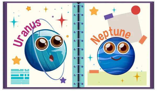 彩色太空笔记本中可爱的卡通行星 — 图库矢量图片