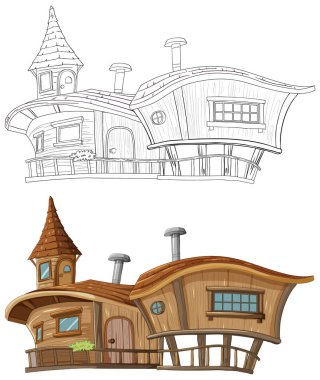 Renkli ve özet çizilmiş tuhaf ağaç ev çizimleri..