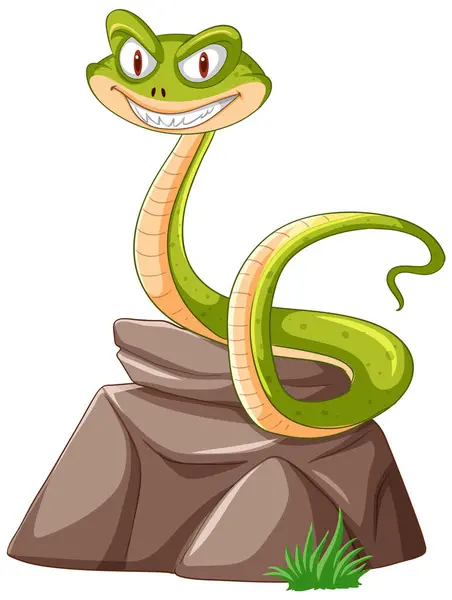Vector Illustration Smiling Green Snake — Stock Vector