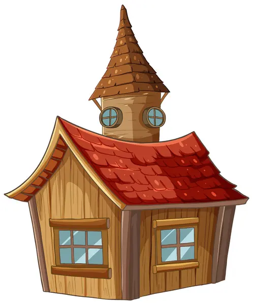 Cartoon Illustration Whimsical Wooden House — Stock Vector