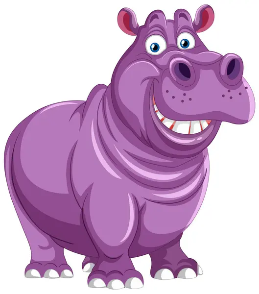 Hipopótamo Roxo Amigável Com Grande Sorriso — Vetor de Stock