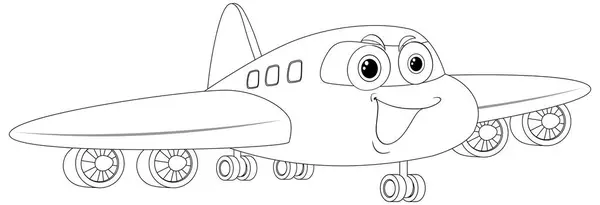 Czarno Biała Linia Sztuki Uśmiechniętego Samolotu — Wektor stockowy