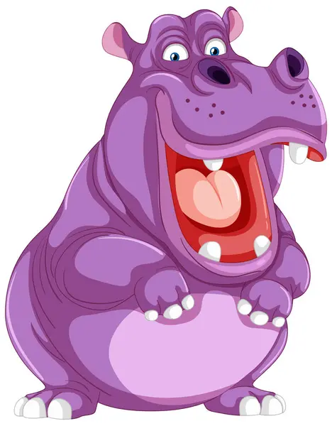 Cheerful Purple Hippo Big Smile — Stock Vector