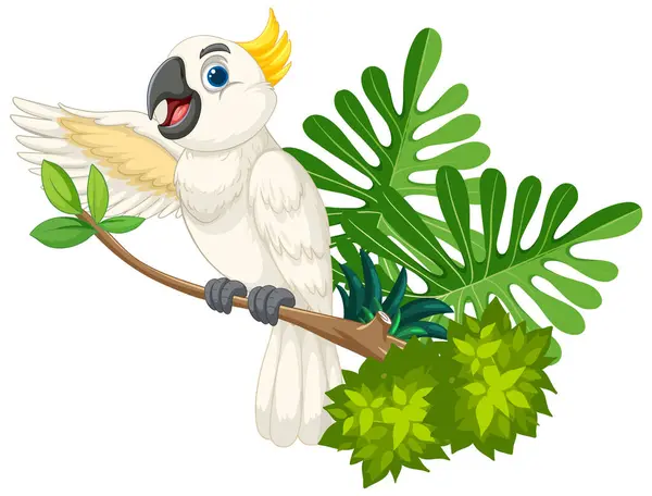 Vector Illustration Happy Cockatoo Plants — Stock Vector