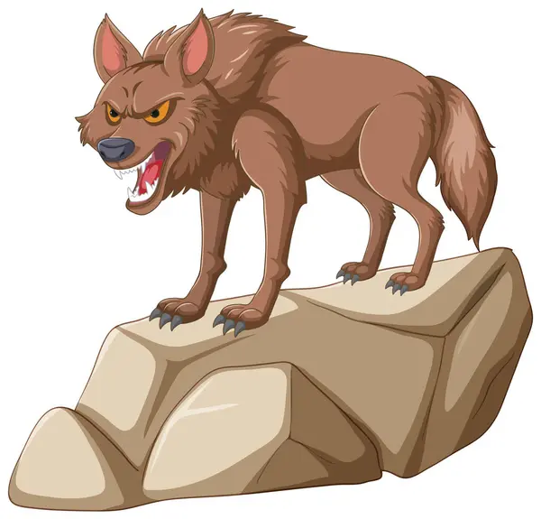 Векторная Иллюстрация Сердитого Волка Камне — стоковый вектор