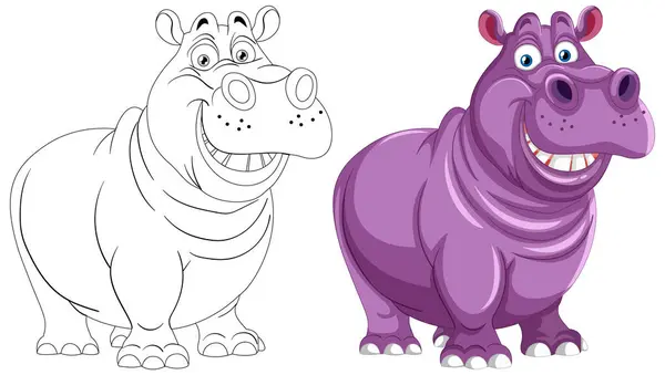 Kleurrijke Vrolijke Cartoon Nijlpaard Karakter — Stockvector