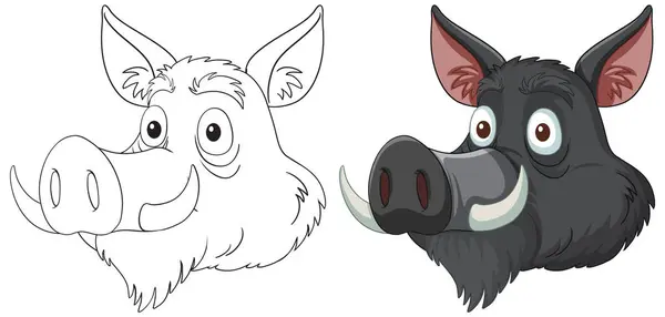 Dua Karakter Babi Satu Berwarna Dan Satu Diuraikan Grafik Vektor