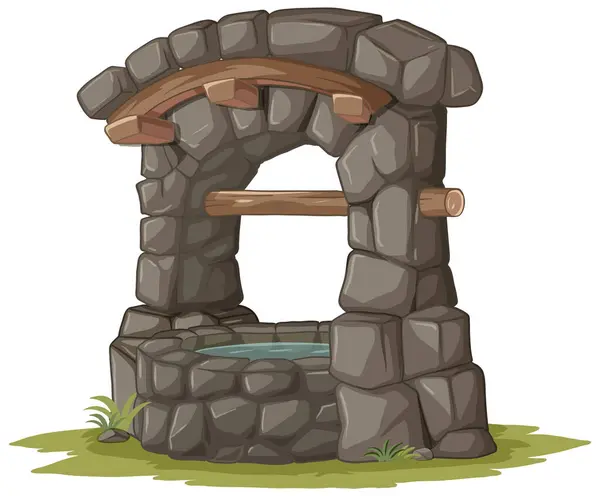 Ilustracja Kreskówki Starej Kamiennej Studni — Wektor stockowy
