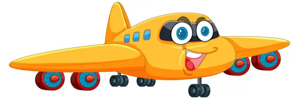 Красочный Анимированный Самолет Веселым Выражением Лица — стоковый вектор