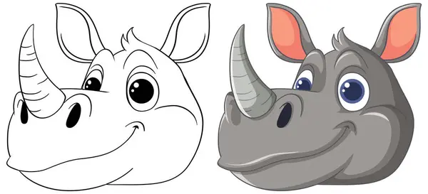 Vector Illustration Two Smiling Rhinoceros Faces — Stock Vector
