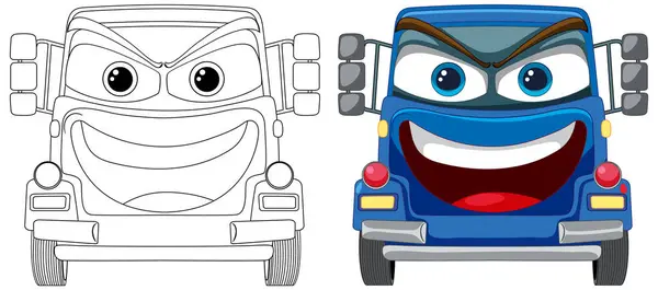动画卡车微笑的彩色矢量图 — 图库矢量图片