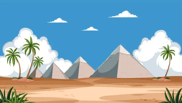 棕榈树间金字塔的矢量图解 — 图库矢量图片