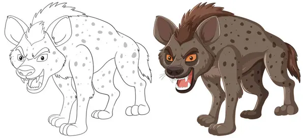 Vektorillustration Einer Hyäne Mit Skizze Und Endgültiger Farbiger Version Vektorgrafiken