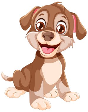 Neşeli, kahverengi ve beyaz bir köpek yavrusunun çizgi filmi