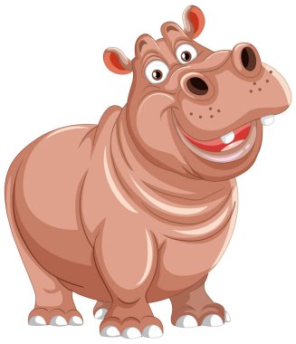 Mutlu, gülümseyen bir çizgi film hipopotamı tek başına duruyor..
