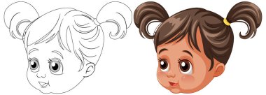 Renkli ve çizgi sanatı olan bir kızın vektör çizimi.