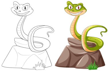 Taş yüzeyde iki gülümseyen yılan.