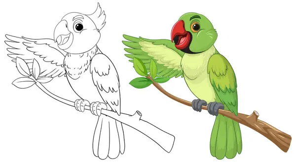 Vector Illustration Parrot Its Outline — Stock Vector