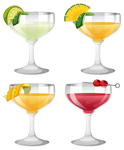 Vektor Illustration Olika Färgglada Cocktail Drycker — Stock vektor