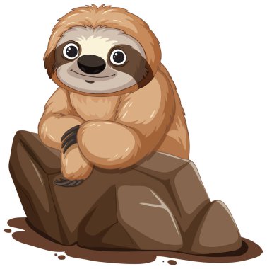 Bir taşın üzerinde duran sevimli miskin hayvan çizimi