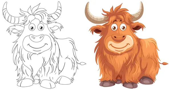 Dibujos Animados Una Vaca Feliz Esponjosa — Vector de stock