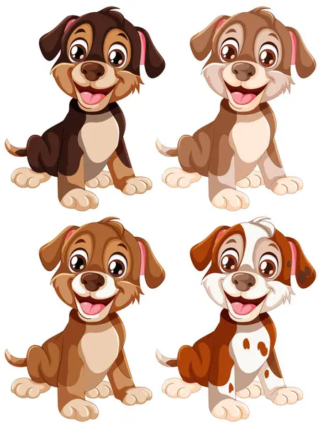 Farklı şekillerde dört şirin köpek yavrusu..