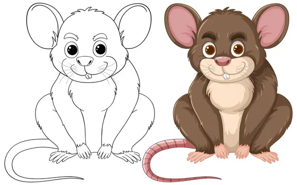 Two Adorable Mice Color Outline — Stock Vector