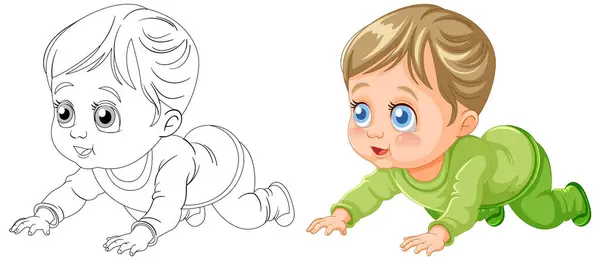 Πολύχρωμες Και Σκιαγραφημένες Απεικονίσεις Του Μωρού Σέρνεται Διάνυσμα Αρχείου