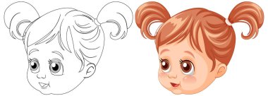 Renkli ve çizgi sanatı olan bir kızın vektör çizimi.