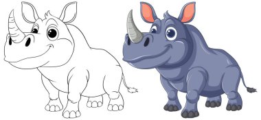 Vector illustration of a rhinoceros, colored and outlined. clipart
